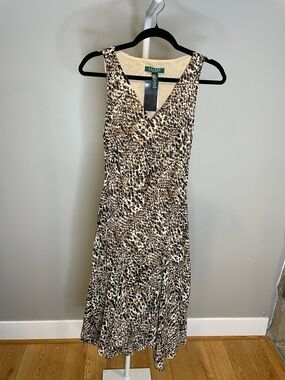 Lauren Ralph Lauren Leopard-Print V-Neck Midi Dress Wedding Guest - 8P NWT